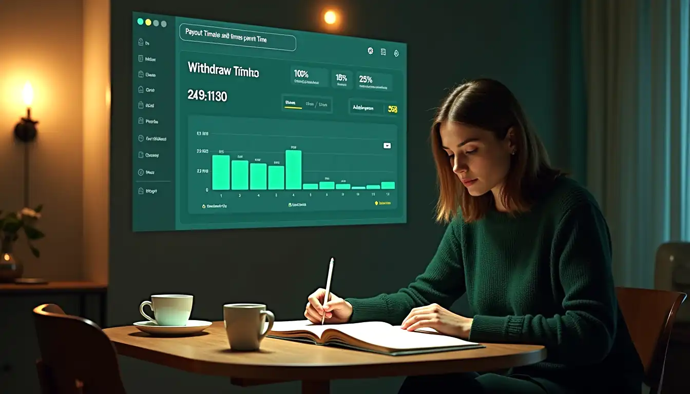 Kingmaker Casino Australia payout speed visual with charts and withdrawal timeline next to a focused player